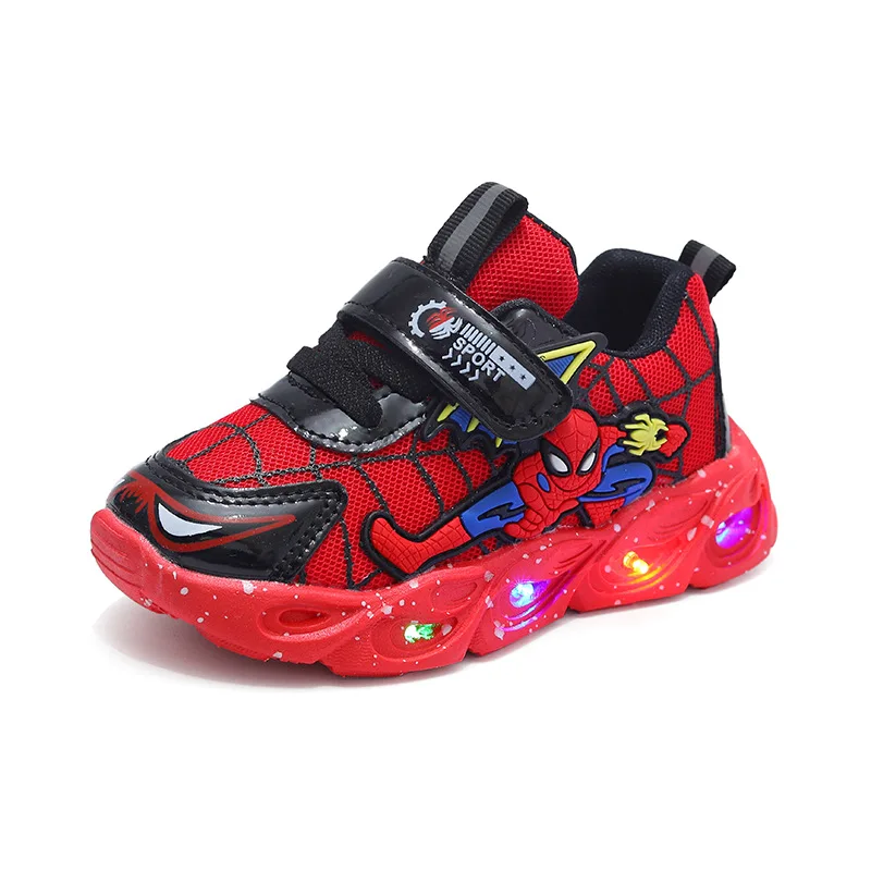 Disney cartoon boys Spider-Man cute Casual shoes with led light soft sports shoes for kids gift EU size 21-36