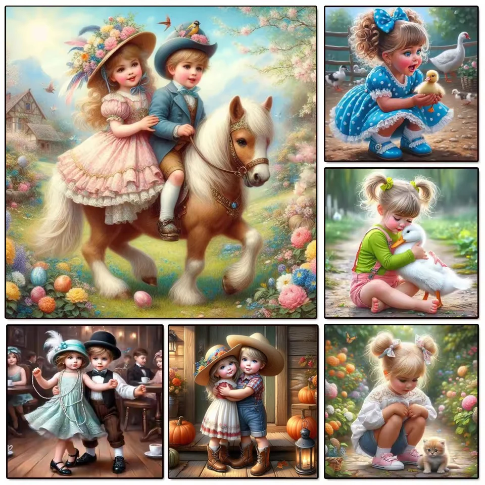 

DIY 5D Diamond Painting Cute Girl and Animal New 2026 Full Square Round Mosaic Embroidery Picture Cross Stitch Kit Art Rhineston