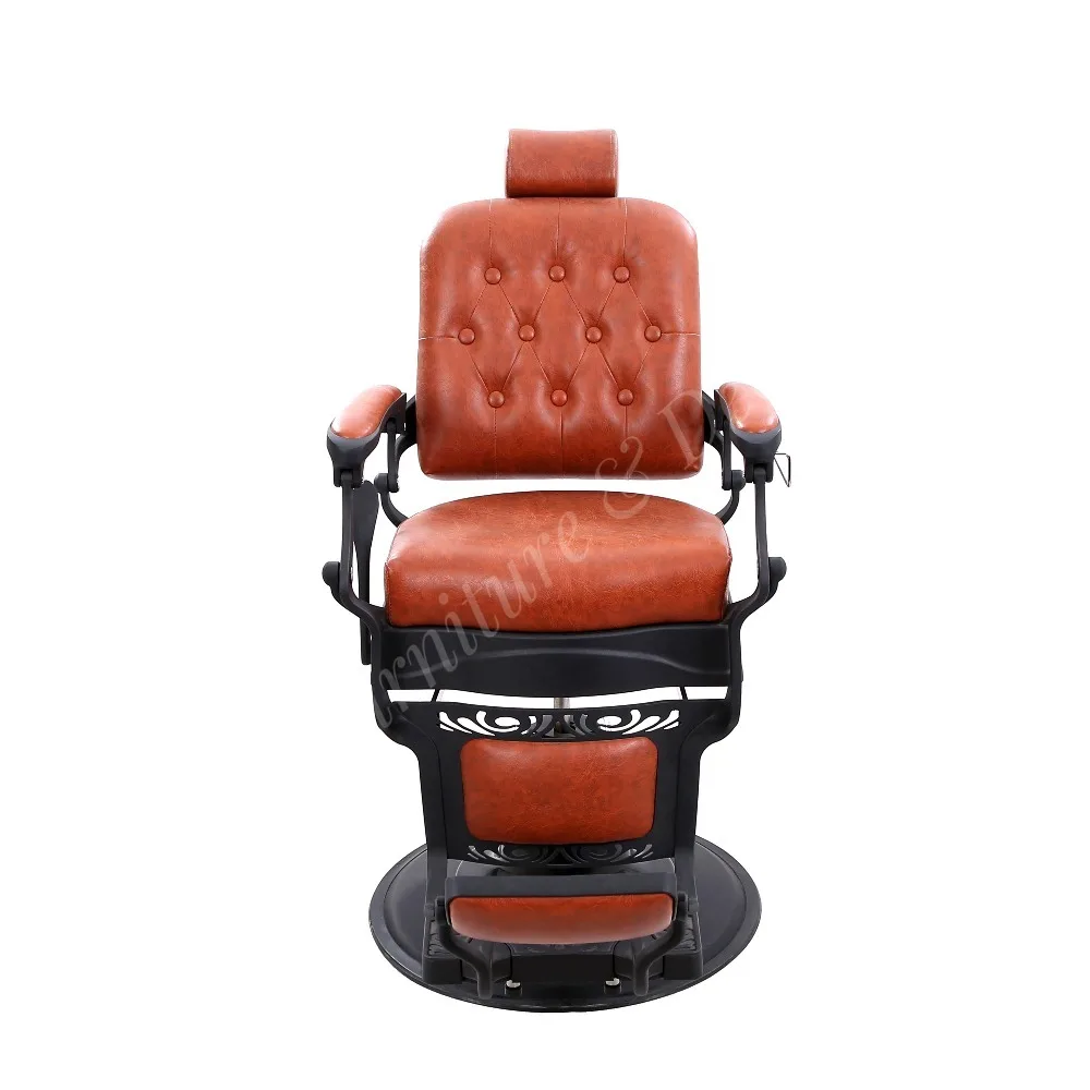 Factory Direct Wholesale Customized Golden Synthetic Leather Contemporary Barber Chair 360 Degree Swivel/Reclining Heavy Barber