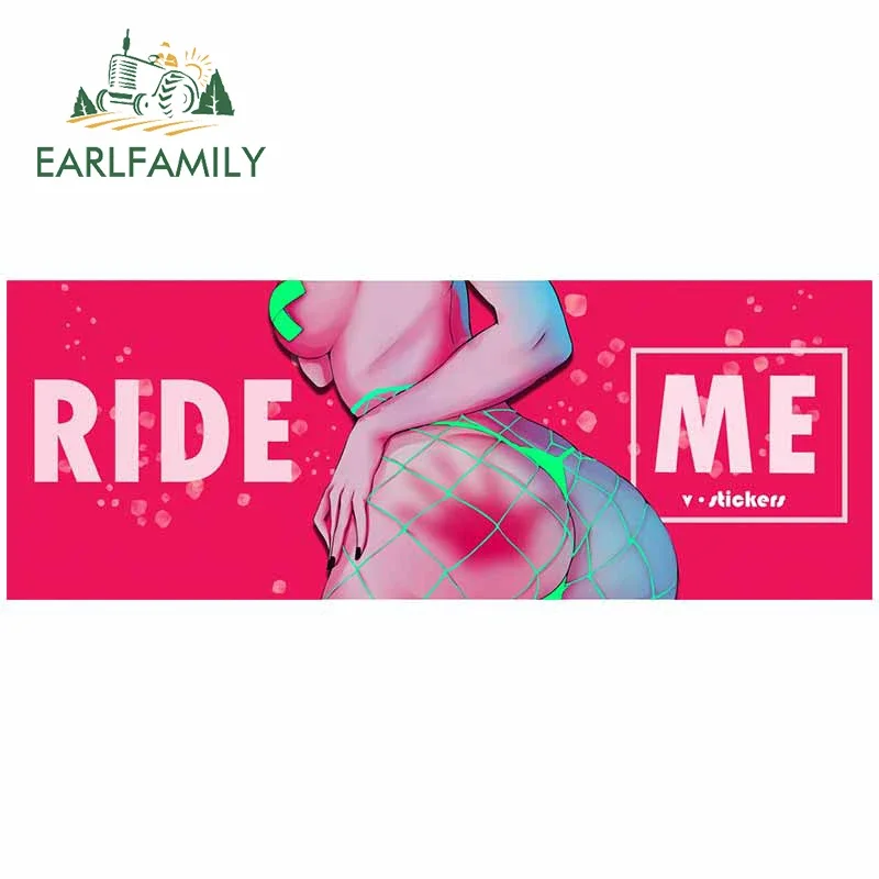 EARLFAMILY 13cm x 4.8cm for Ride Me Car Stickers Sunscreen Personality Decals Anime Occlusion Scratch Car Door Protector