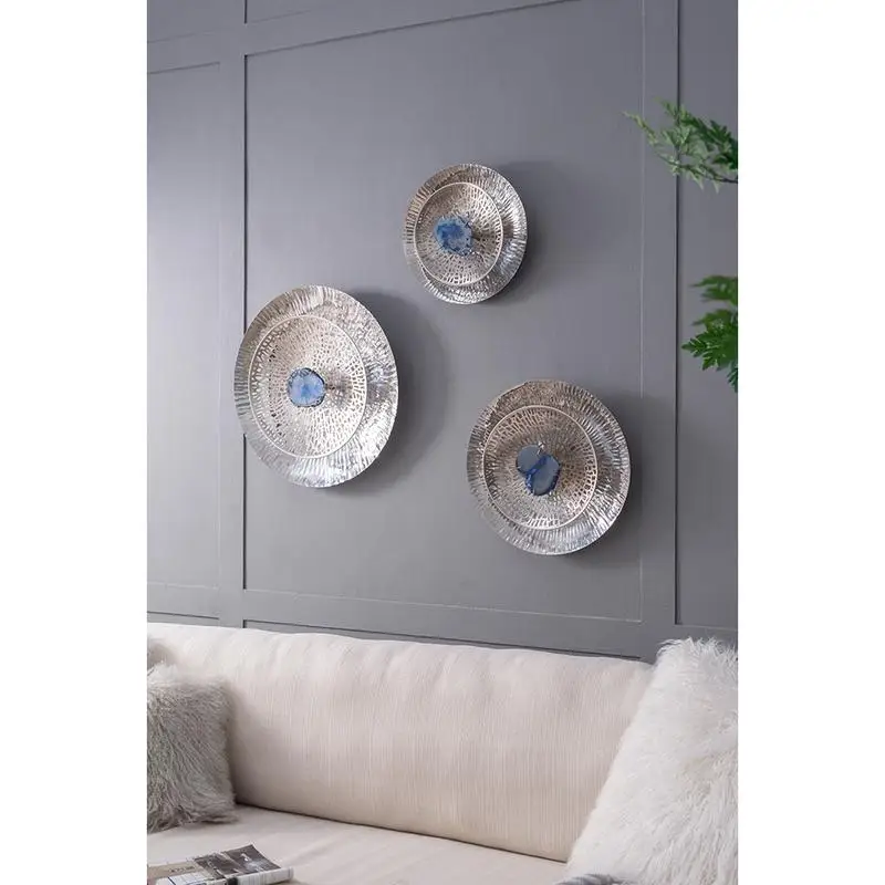 

Set of 3 Silver Textured Oversized Discs for Wall Décor in Living Room, Bedroom, Entryway, or Office