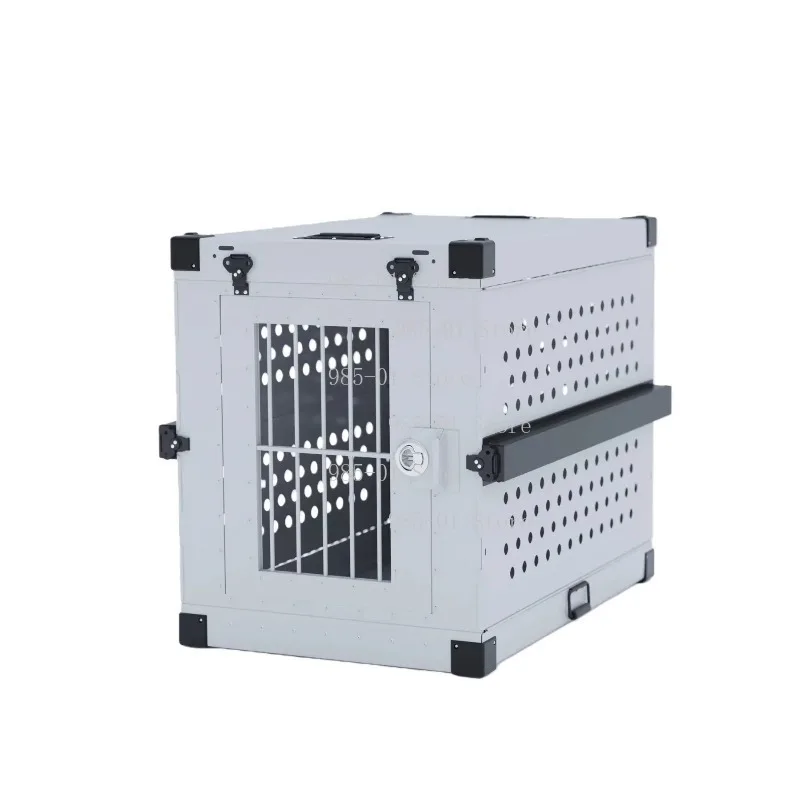 Aluminum alloy folding pet crate for medium and large dogs, heavy duty collapsible carrier for car, camping and travel