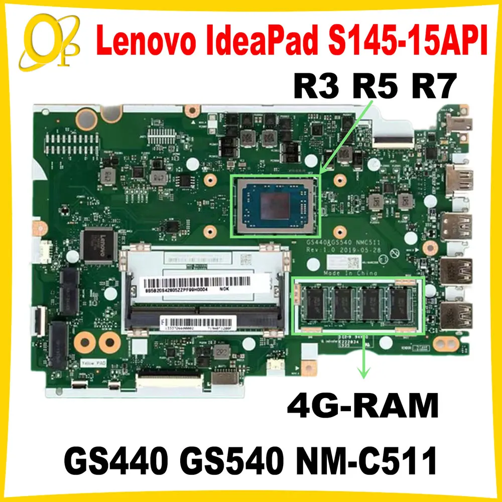 

GS440 GS540 NM-C511 for Lenovo IdeaPad S145-15API laptop motherboard with R3 R5 R7 CPU 4G-RAM 5B20S42804 DDR4 fully tested