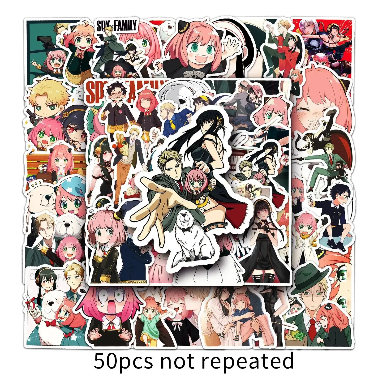 50 قطعة من ملصقات الرسوم المتحركة SPY×Family، ملصقات كرتونية لطيفة مبتكرة مقاومة للماء، ألعاب تزيين الثلاجة