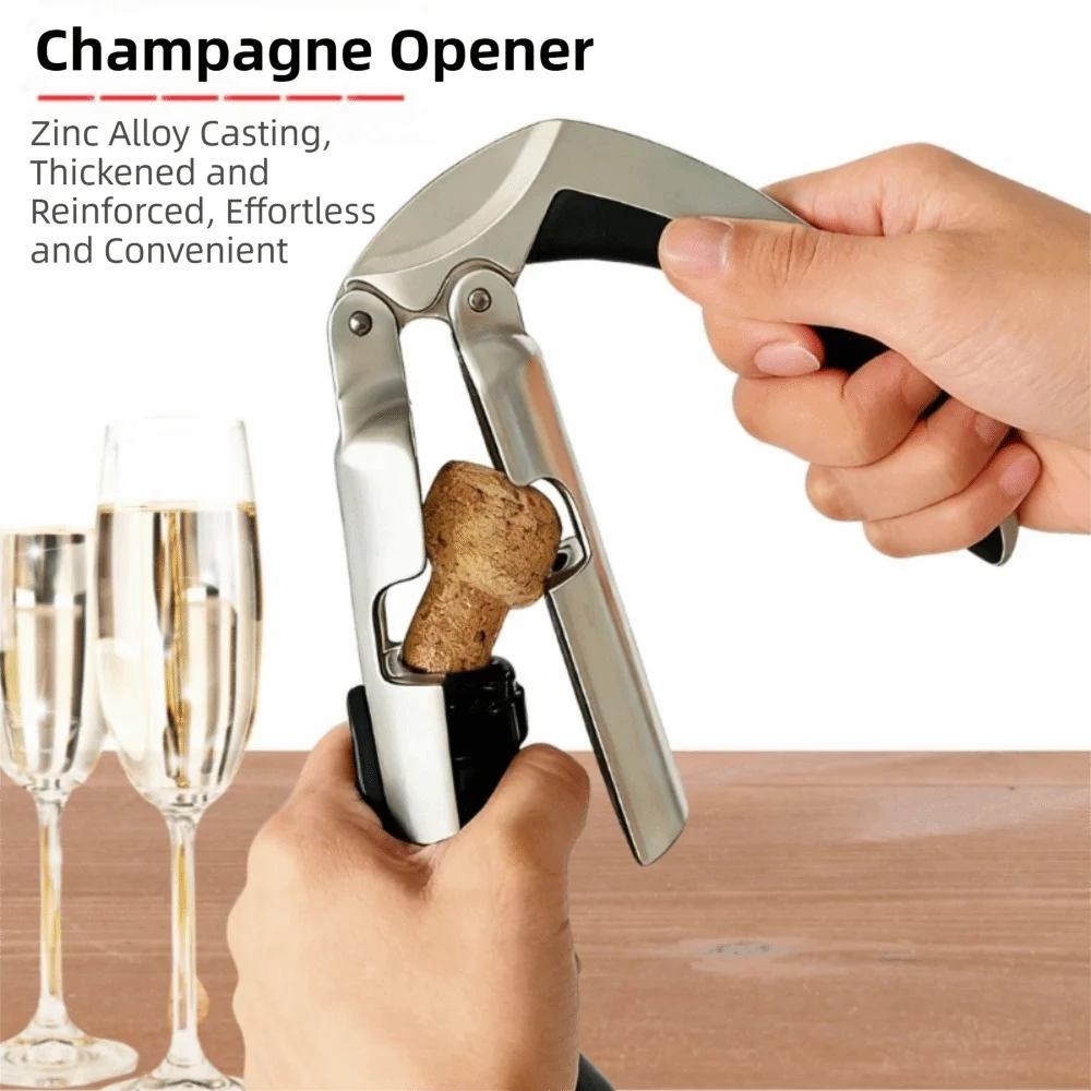Zinc Alloy Champagne Bottle Opener Ergonomic Handle Easy Lever-Action Champagne Cork Remover Non-Slip Handle Durable Metal