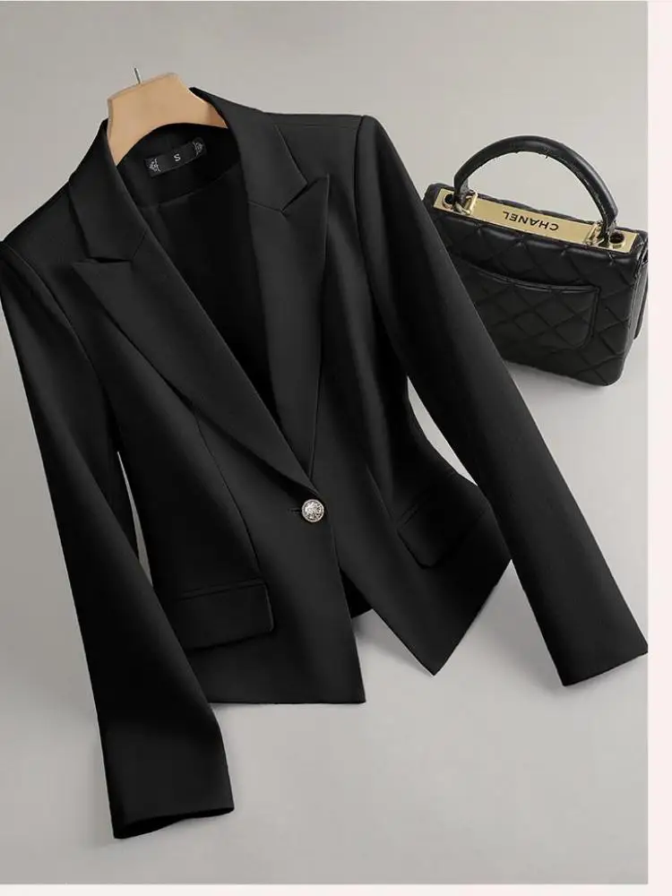 

Women's Black White Temperament Single Button Short Blazer Coat 2025 Spring Autumn Pink Long Sleeve Slim Office Lady Tops Simple