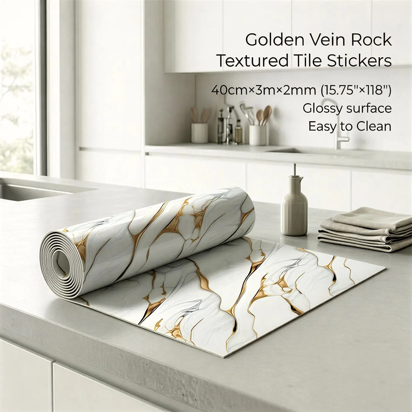 

3m Waterproof Marble Peel and Stick Wallpaper Self Adhesive IXPE Thick Stickers for Accent Wall Kitchen Counter Cabinet Decor