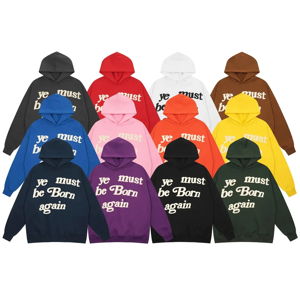 2024fw Puff Print Kanye West Hoody Men Women 1:1 Pink Ye Must Be Born Again Hoodie Oversize Fit Pullovers CPFM Sweatshirts