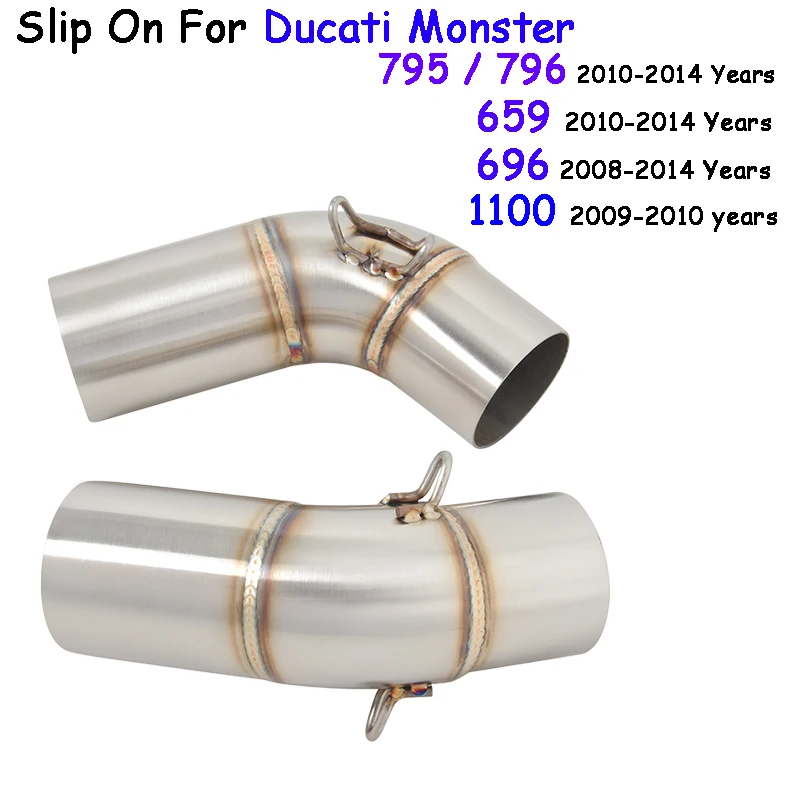 

For Ducati Monster 659 696 795 1100 Hypermotard 796 08 - 14 Motorcycle Exhaust LeftRight Mid Link Pipe 51mm Moto Muffler Escape