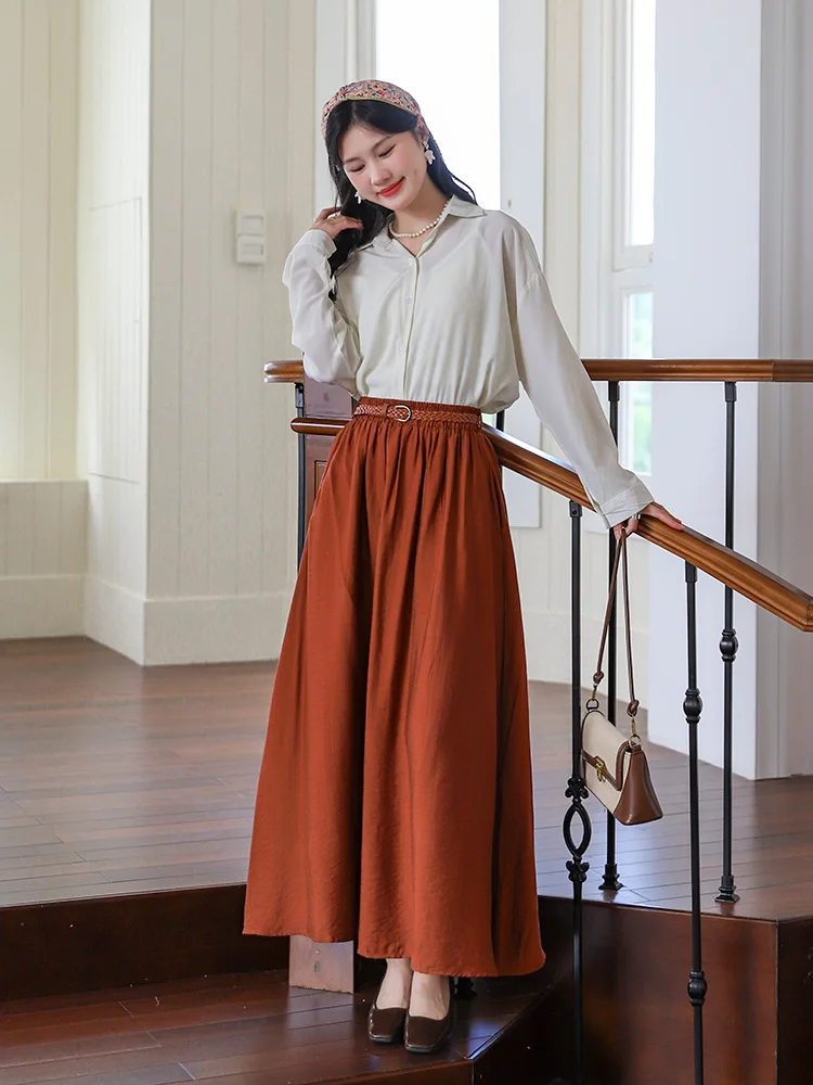 Elegant Fashion A-line Skirt Autumn Winter Women Korean Style High Waist Skirts Office Lady Basic Clothes Skirt Female