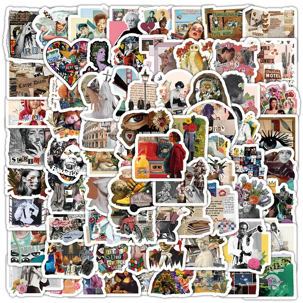 

10/30/50/100pcs Colorful Vintage Aesthetic Collage Stickers Art Ins Decals Stationery Journal Scrapbook Waterproof Sticker