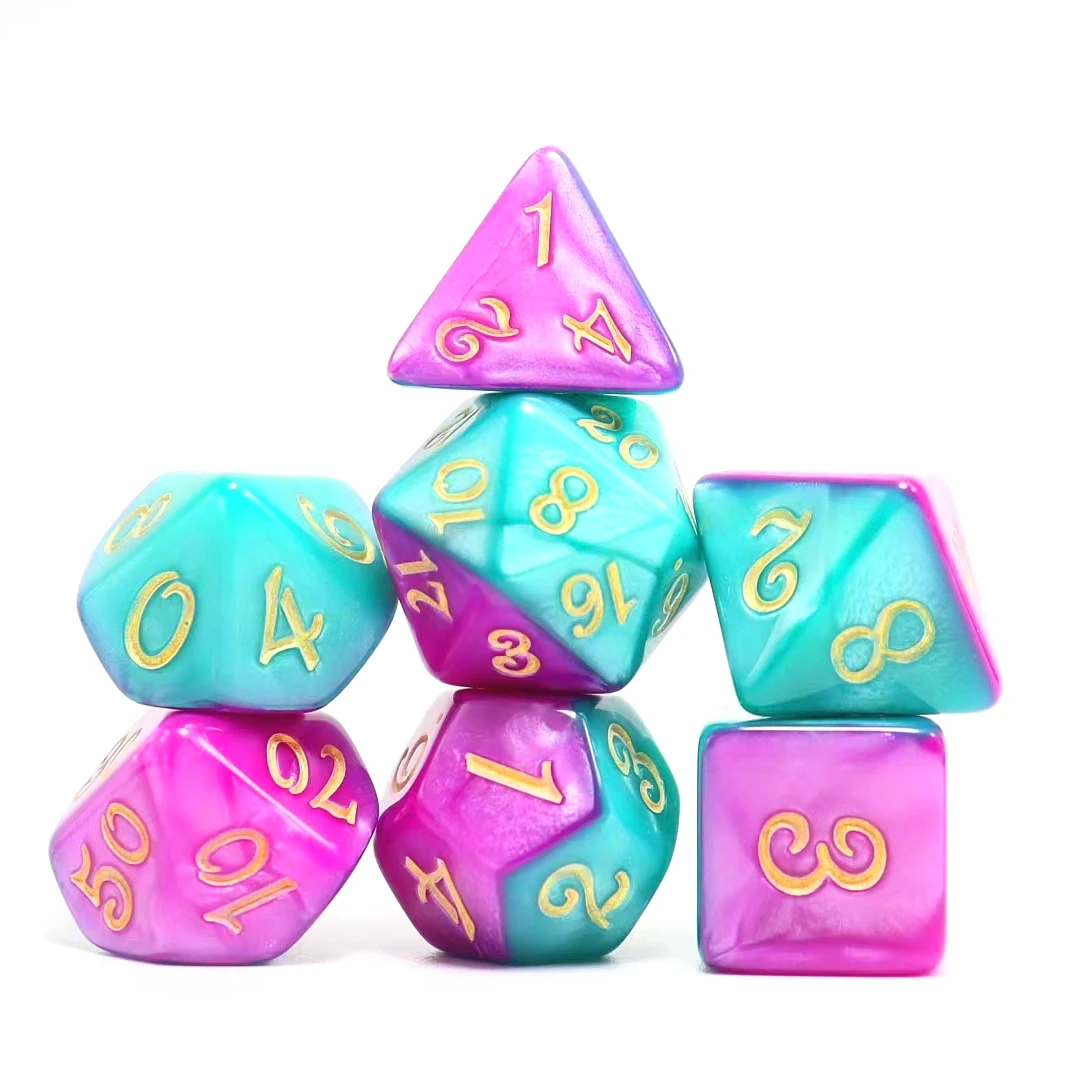 لعبة النردية متعددة السطوح مع حروف ذهبية ، أرجواني ، أخضر ، للعب الأدوار #5