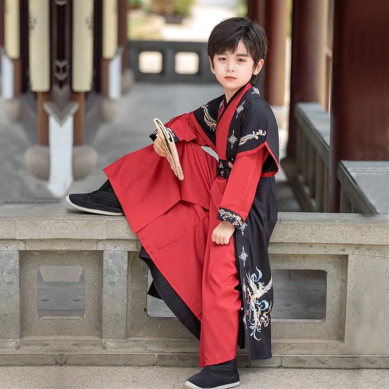 Traditional Chinese Style Hanfu Children Boy Martial Samurai Knight Party Cosplay Costume Kids Tang Suit Performance Outfits