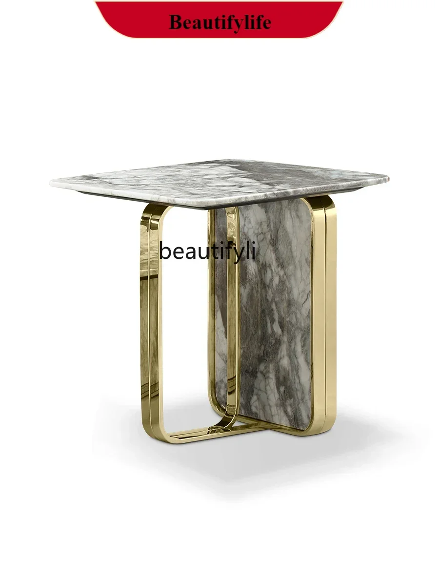 

Light Luxury Side Table Modern Minimalist Living Room Sofa Corner Table Stainless Steel Household Natural Marble Tea Table G1218