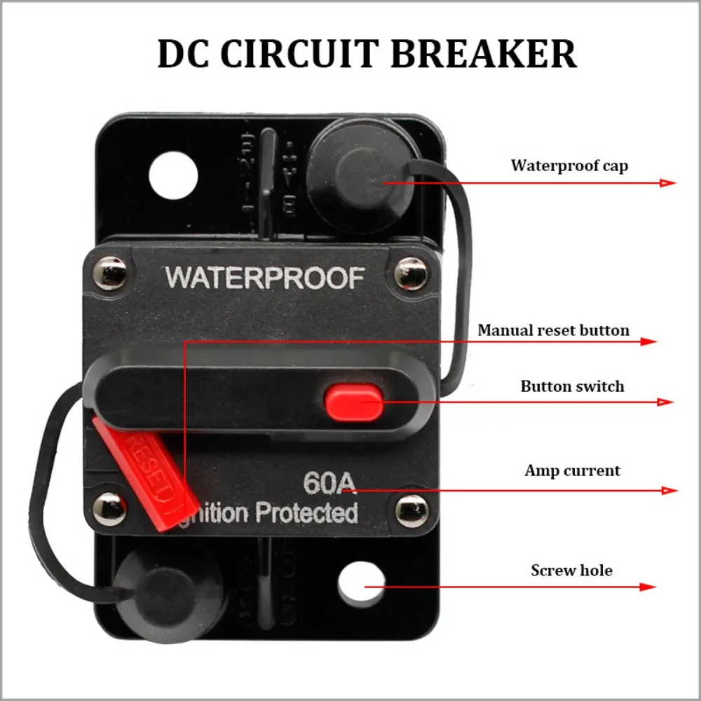 Car Manual Reset 30-300A CB5 Power Switch Fuse Holder, Audio Circuit Breaker with Terminal Pad Protector