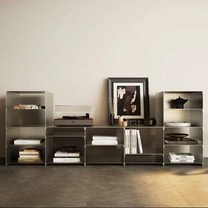 Metal industrial wind stainless steel shelves, bedside tables, floor-to-ceiling side cabinets