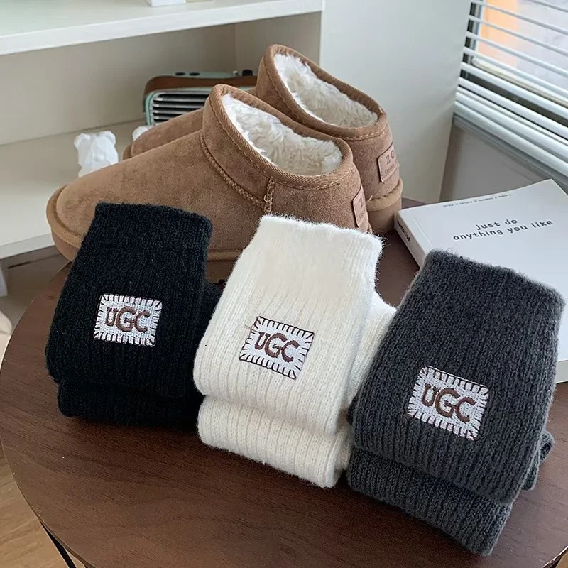 3 Pairs Women's Winter Warm Socks Mid-Calf Wool Socks Women's Socks Elastic Solid Color Anti-Cold Snow Socks