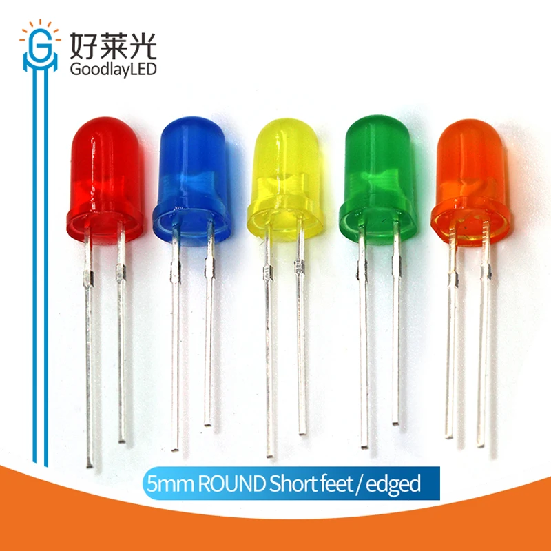 1000pcs F5 / 5mm Round Head Short Leg With Edge Band Color Light Red Blue Green Yellow Orange LED light emitting diode