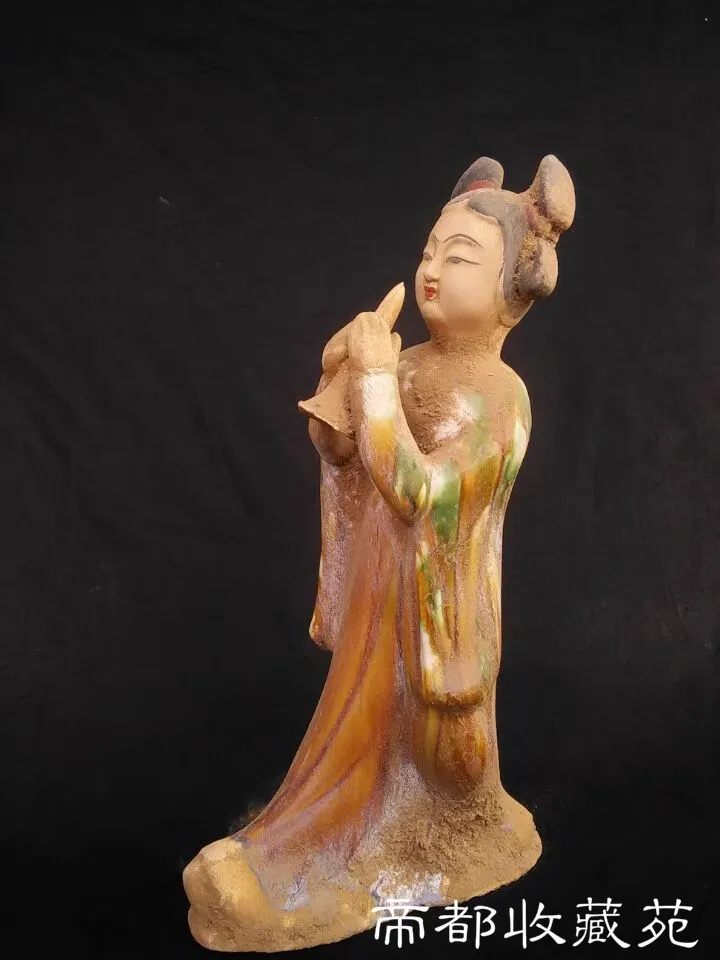 Antique Chinease Tang Dynasty Three colours porcelain beautiful lady who plays an instrument statue /sculpture,#01,Handicrafts