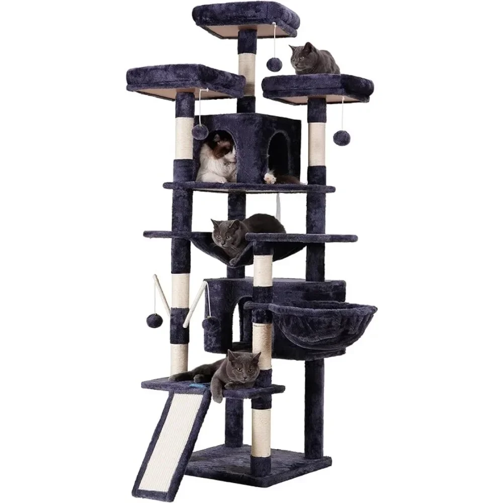 71 Inches Large Cat Tower for Indoor Multi-Level Cat House with 3 Padded Perches Big Scratcher 2 Cat Condos and Scratching Posts