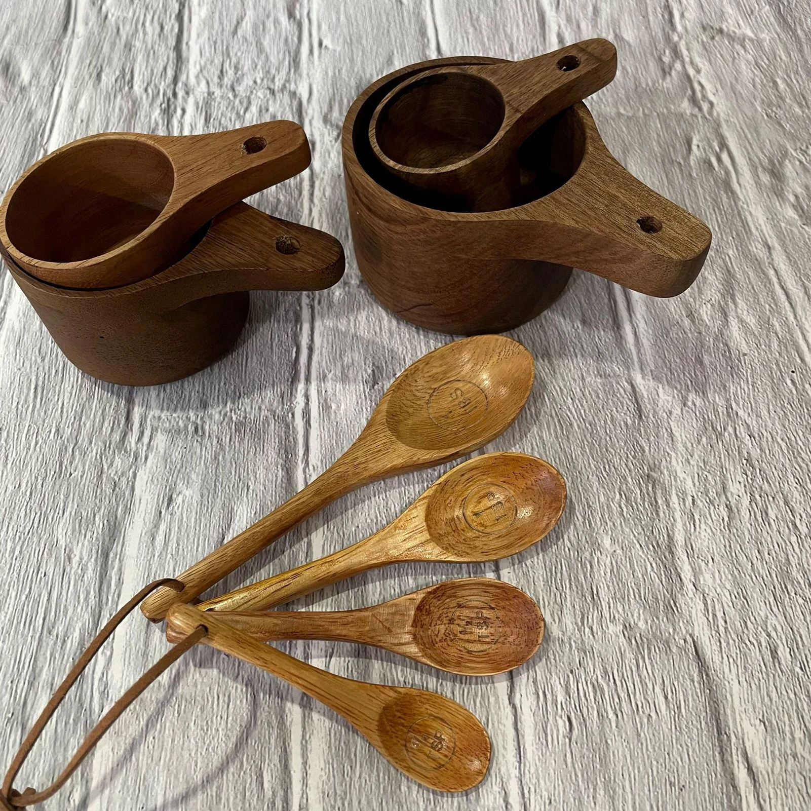 

8pcs Handcrafted Wooden Measuring Cups Spoons Set Black Walnut Solid Wood Spoons Dessert Baking Accessories Kitchen Tools