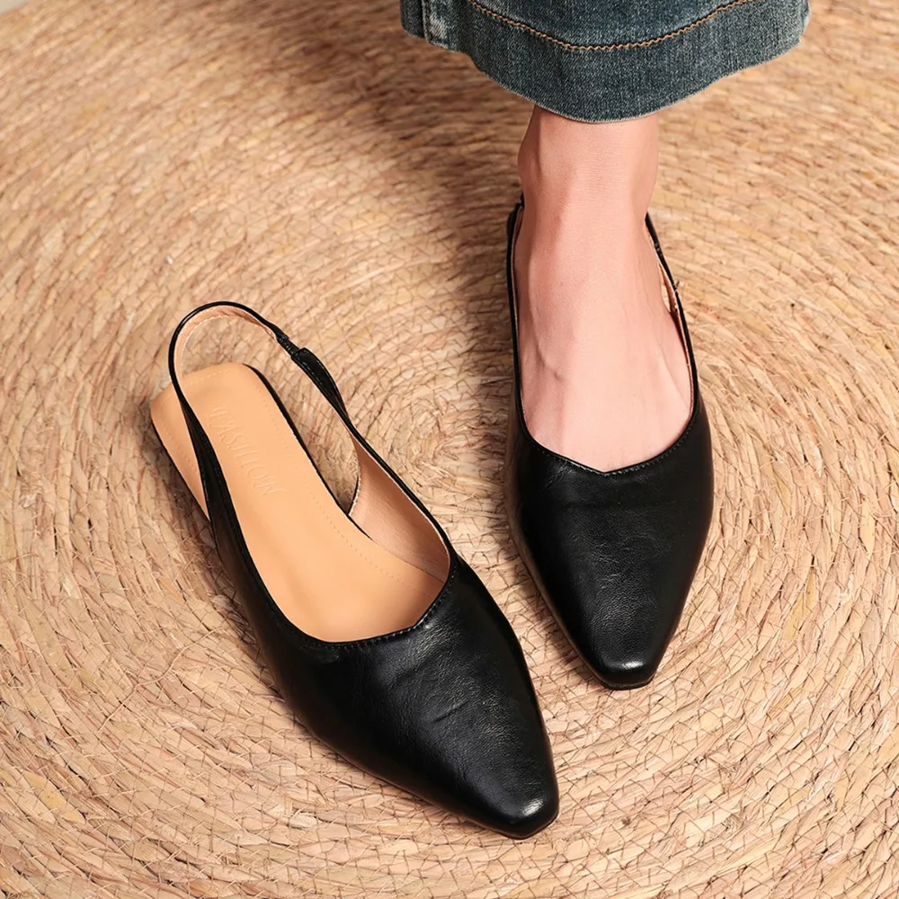 French Elegance Pointed Toe Flat Bottom Sandals Women's Summer Outdoor Wear Versatile Backless New Style Low Heel Slip-On Shoes