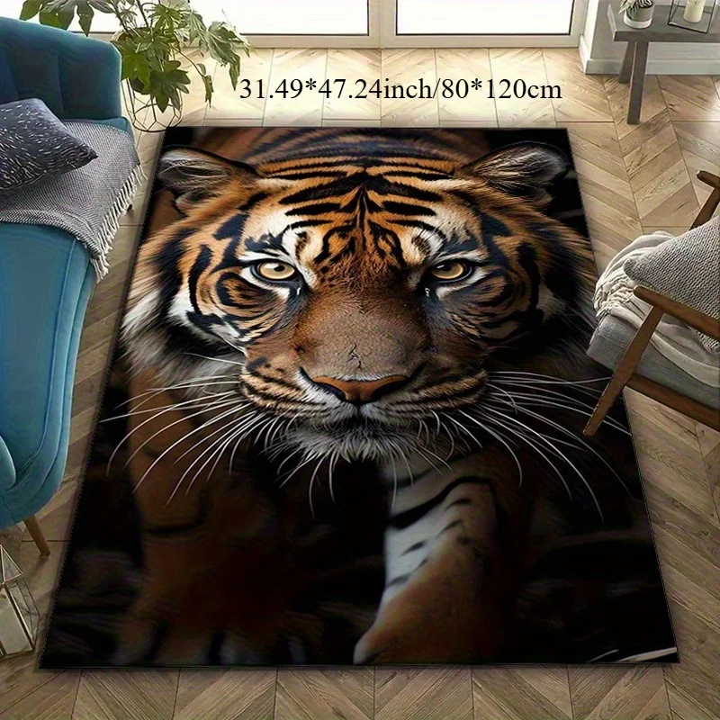 Vibrant Tiger Print Non-Slip Area Mat - Polyester, Machine Washable, Rectangular Home Decor Mat for Bedroom & Living Room, Featu