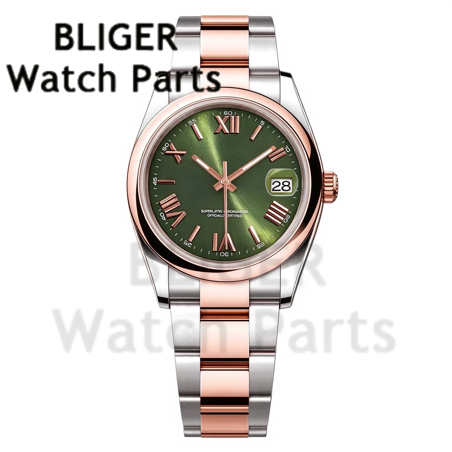 BLIGER Luxury Custom Logo Two Tone Rose Gold DD36 DD40 Men Automatic Watch NH35 Mechanical Wristwatch Sapphire Mirror Waterproof