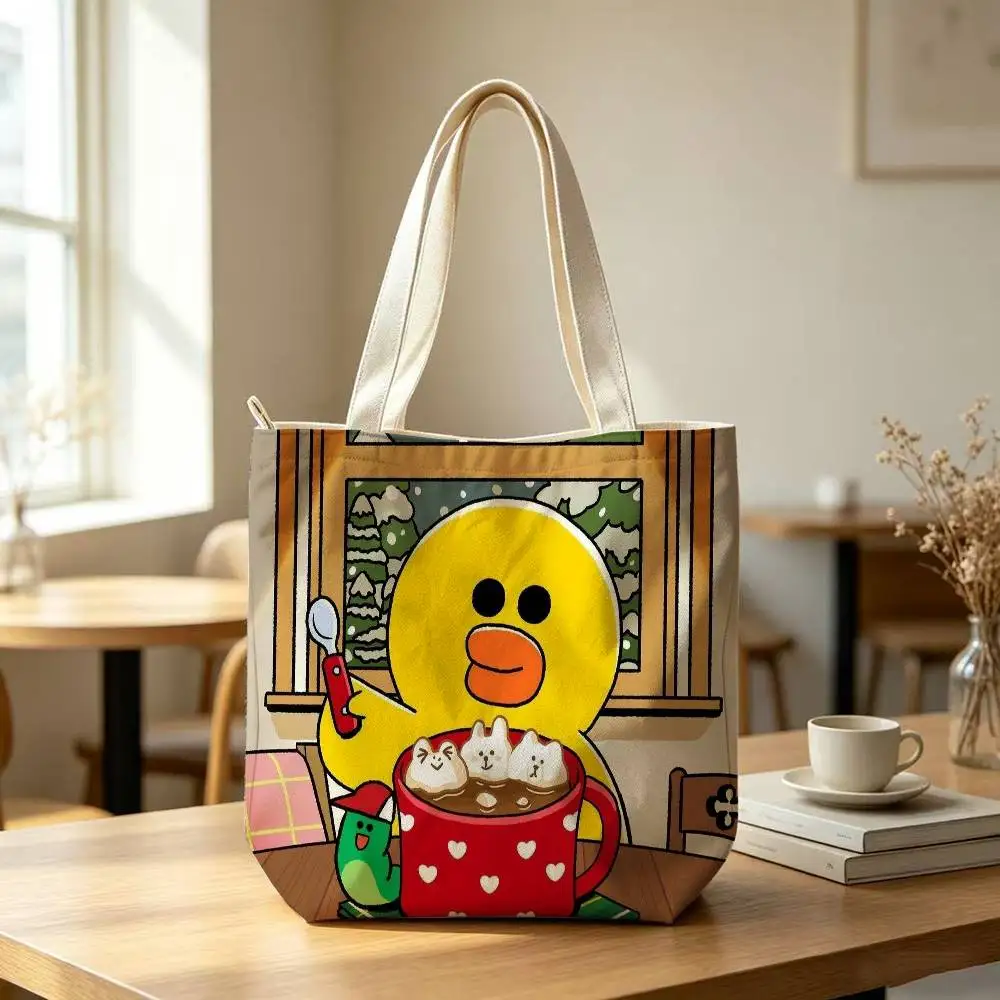 Cartoon L-LINE F-Friends Tote Bag for Women Reusable Shopping Tote Bag Zippered Shoulder Bags Print 6