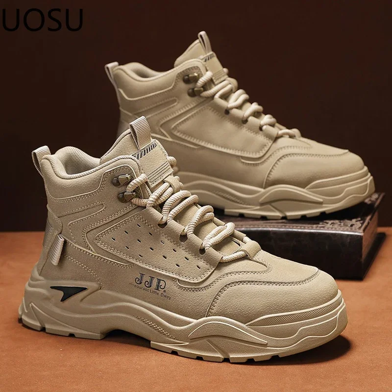 New Men's Boot Platform Shoe Lace-up All-match High Tops Popular Model Thick Bottom UOSU British Style Winter  Motorcyclist Boot