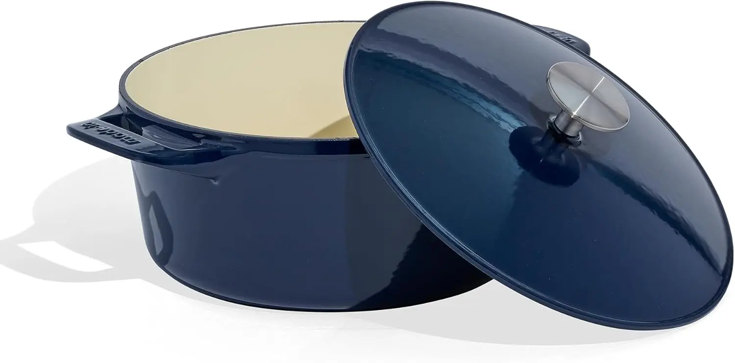 

Dutch Oven 5.5 Quart - Blue - Enameled Cast Iron - Exceptional Heat Retention & Durability - Professional Crafted in France - I