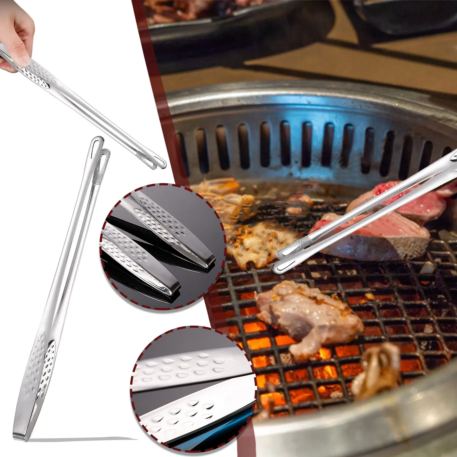 Stainless Steel Grill Tongs Food Clip Bbq Steak Clip Bread Tong Cooking Utensils Party Non-Slip Kitchen Gadgets Accessories