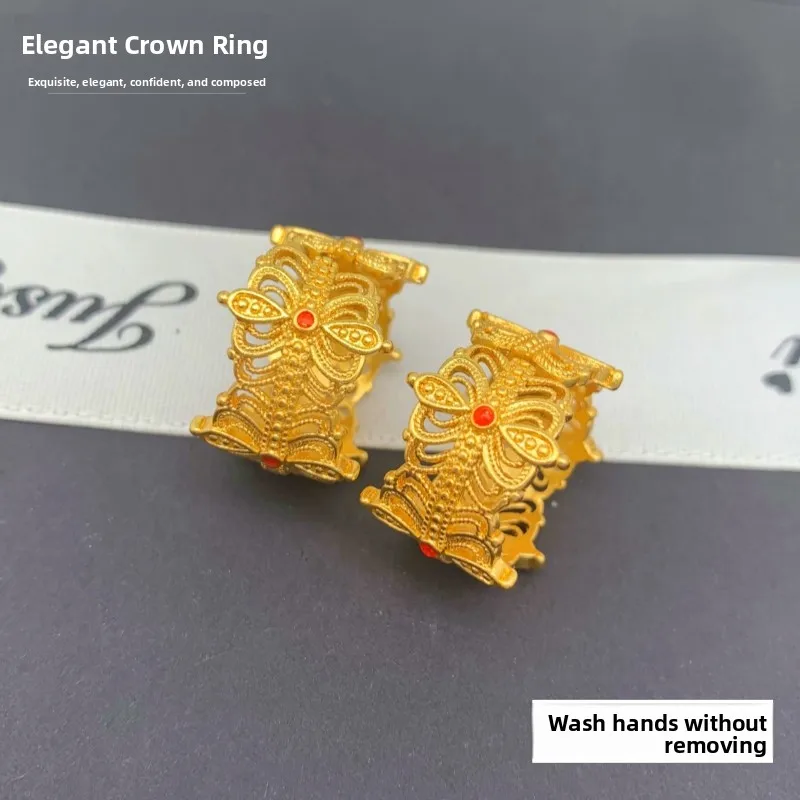 

Позолоченное кольцо из сплава для женщин, модное ювелирное украшение, не тускнеющее, с дизайном в виде короны из песочного золота, персонализированный аксессуар, бесплатная доставка