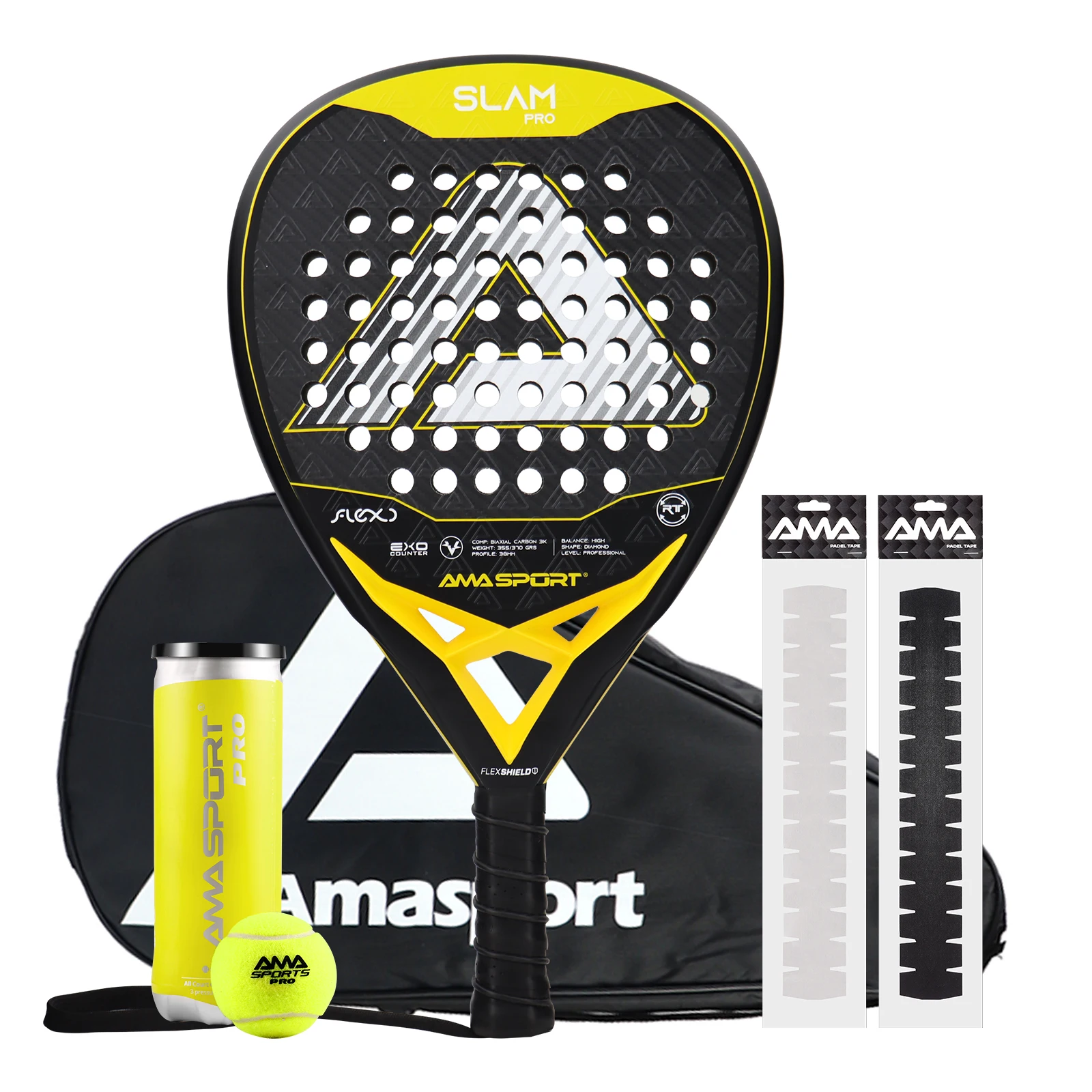 AMASPORT 3K Padel Tennis Racquets Set With Padel Bags For Racket, 3 Padel Tennis Balls And 2Pcs Racket Edge Protection Tape