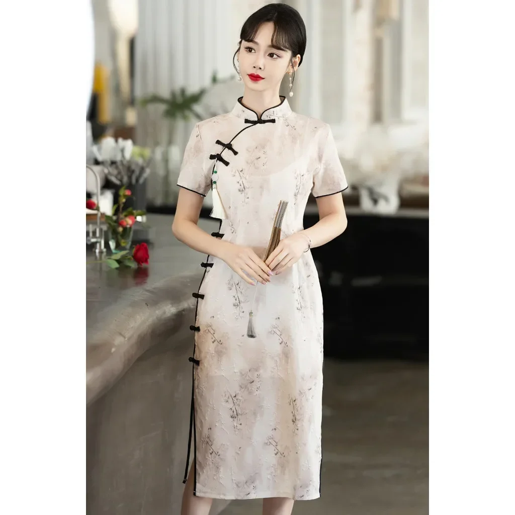 Summer New Elegant Chinese Style Improved Cheongsam Dress Dinner High-end Women Clothes Plus Size 5XL Evening Dresses