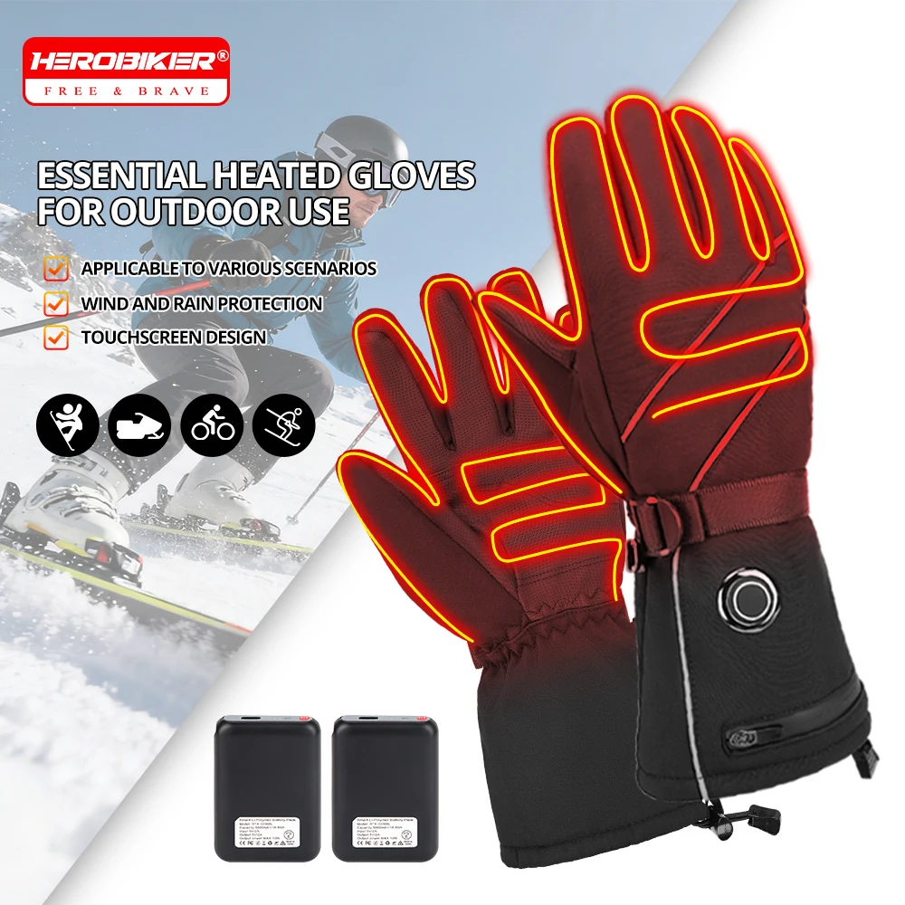 

NEW Sking Electric Heating Gloves Winter Keep Warm Moto Heating Gloves Equipment Waterproof 5000mAh Rechargeable Heating Gloves