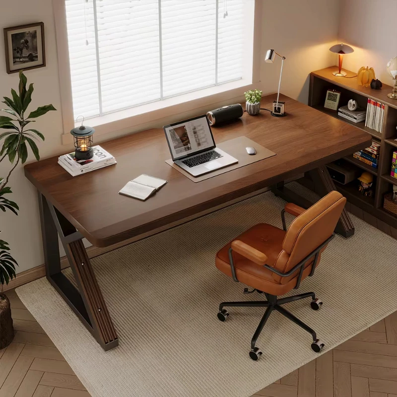 Solid wood 55.1 inch long desk thickened double desk suitable for home office wooden computer writing desk