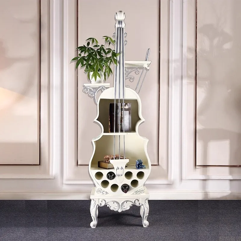 DSA solid wood wine cabinet against the wall, living room entrance decorative violin dining side cabinet, guitar light luxury