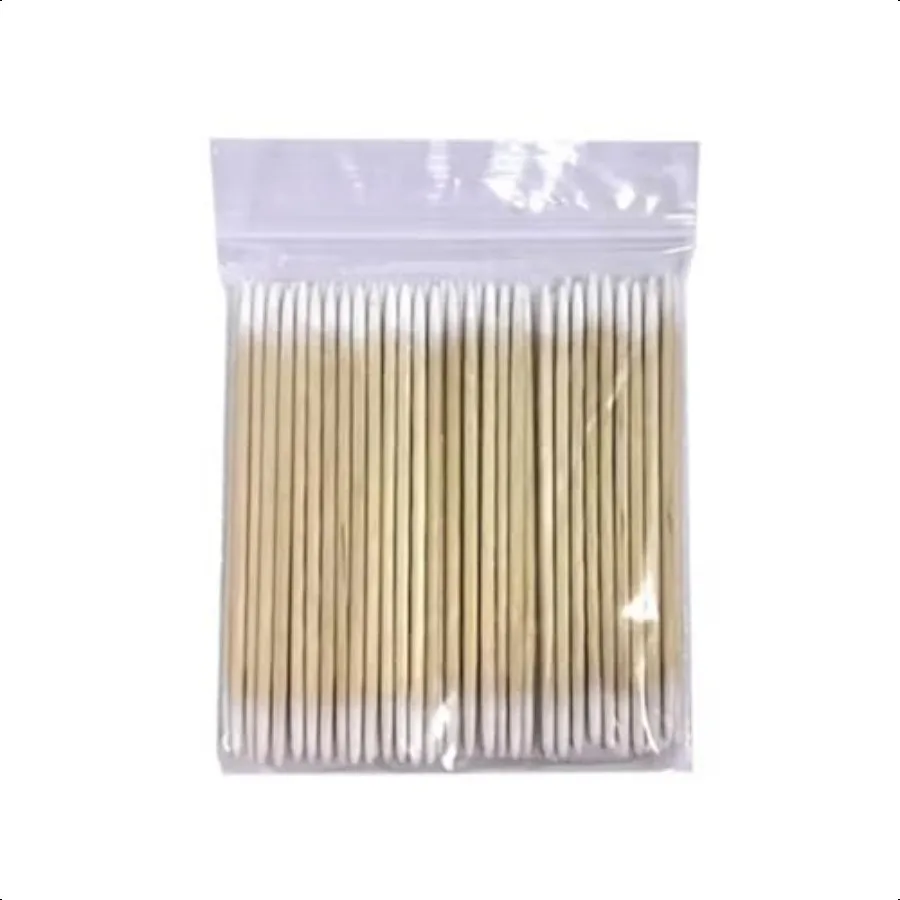 両端木製ハンドル付き先細綿棒　家庭用メイク落とし、まつげエクステの接着剤除去用綿棒