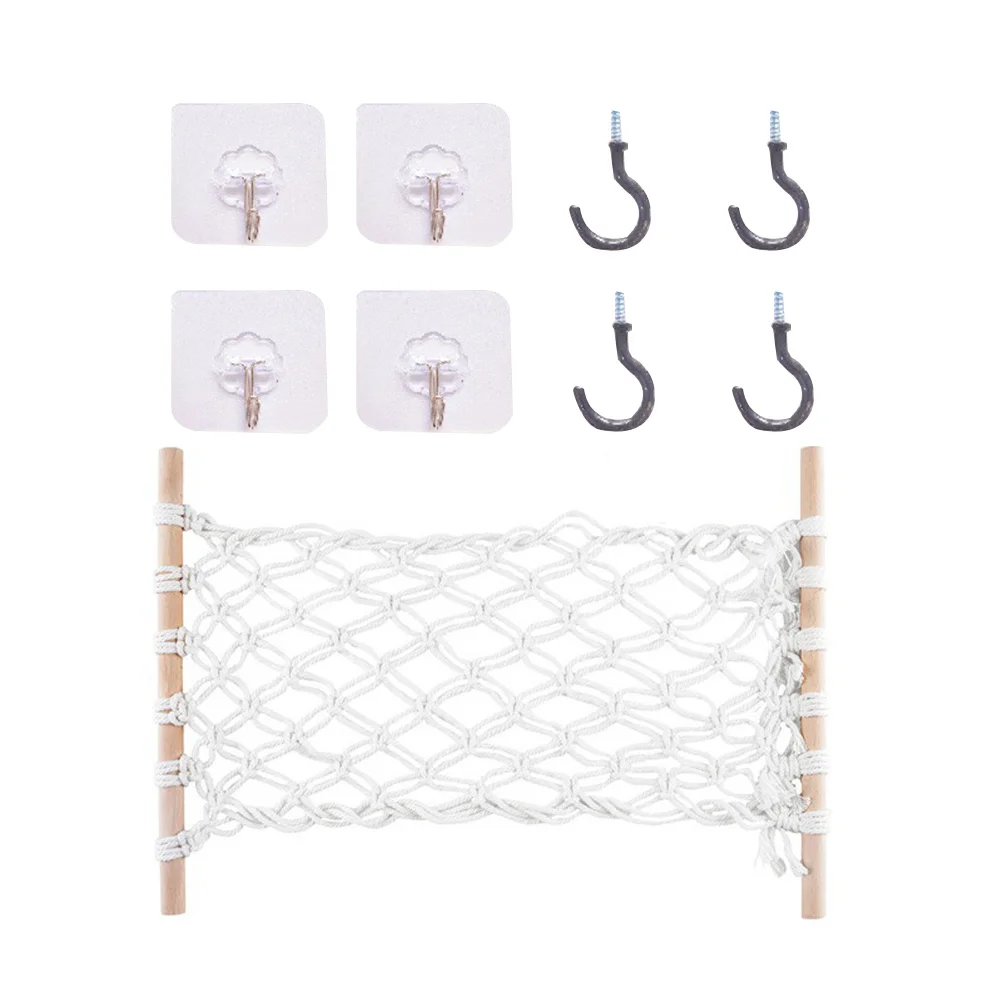 Macrame Cotton Rope Fruit Hammock Under Cabinet Hanging Basket Wooden Organizer Kitchen Storage Vegetable Holder