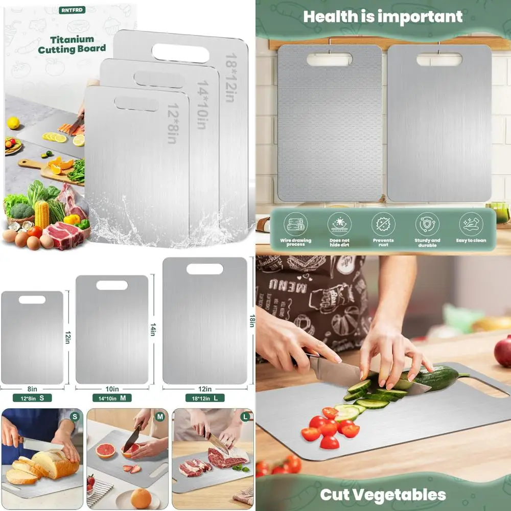 

Kitchen Titanium Cutting Boards Set - 3 Piece Non-Slip, Food-Grade, Knife-Friendly, Lightweight, Durable, Dishwasher Safe Choppi