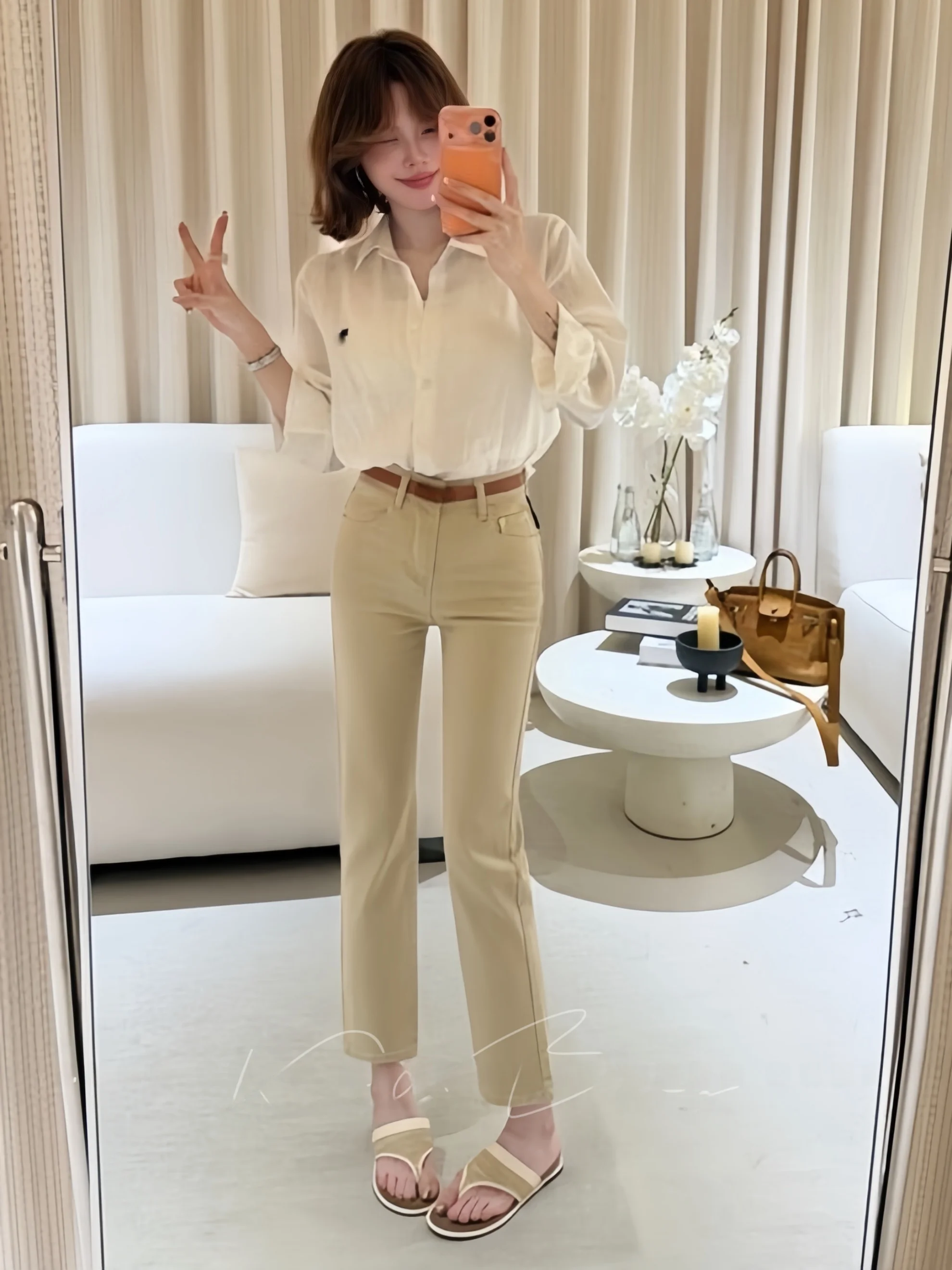 

Spring New Arrival High Waist Slim Fit Classic Elastic Denim Pants Korean Style Washed Cigarette Pants with Belt Ladies Jeans