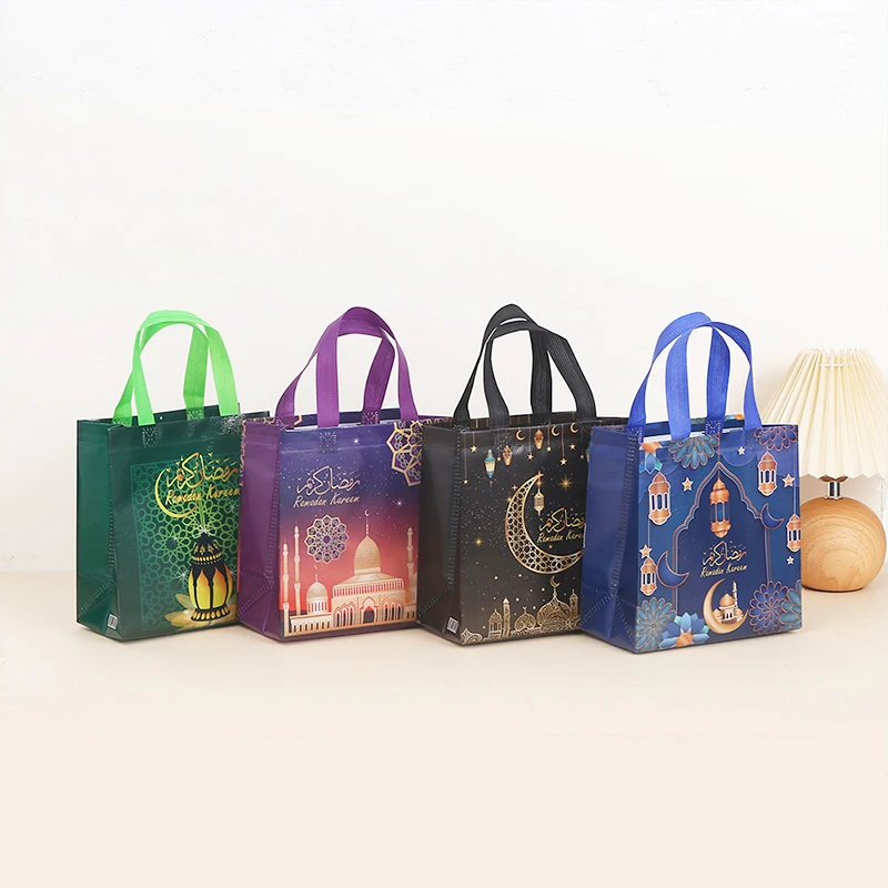 4pcs Ramadan Kareem Nonwoven Tote Bag Eid Mubarak Printed Waterproof Packaging Bag Ramadan Decor 2024 Muslim Islamic Party Decor