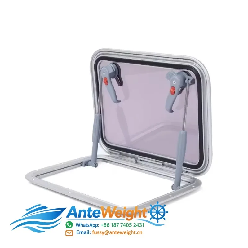 Rectangle Marine Anodized 6061 Aluminum & PP Boat Window Deck Hatch with Hydraulic Adjustable Opening for Yacht