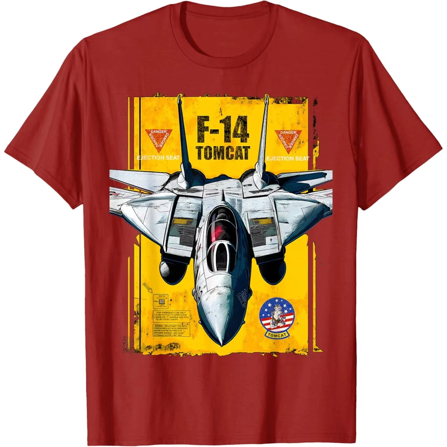 F-14 Tomcat Fighter Jet Graphic Tee Military Aviation Cool Print Men's T-Shirt Casual Round Neck - A