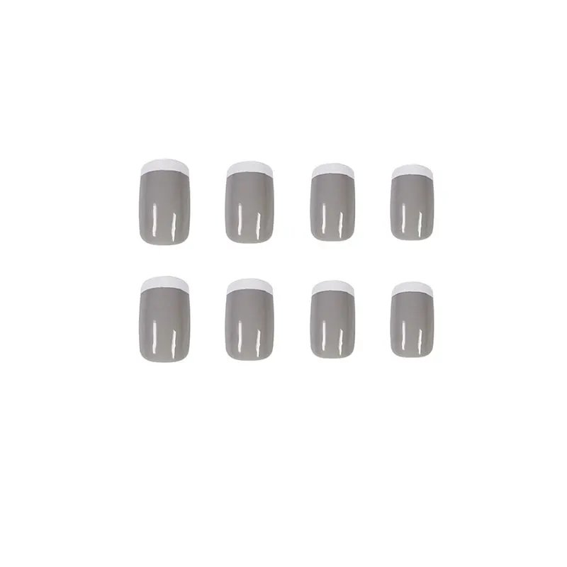 24pcs/box new wearable French gray white edge manicure medium style simple white fake nails