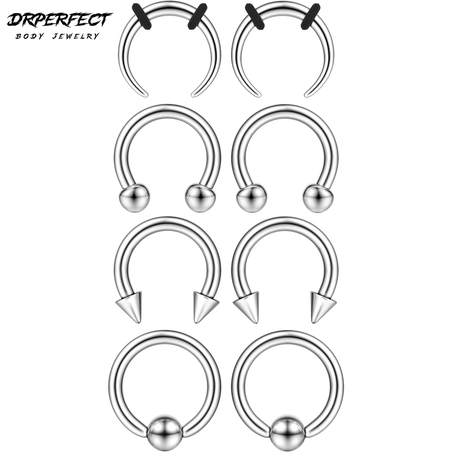Drperfect 8Pcs Surgical Steel Septum Stretching Kit for Women Men Hypoallergenic Septum Pincher Tapers Septum Piercing Jewelry