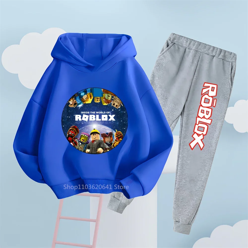 Explore New Horizons with Our Cute Robloxing Print Hoodie & Pants Set - The Ultimate Outfit for Boys & Girls' Outdoor Adventures