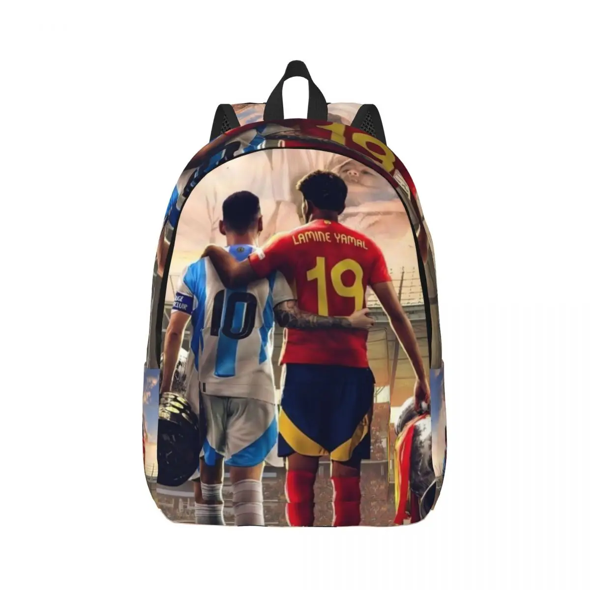 

LY-Lamine Yamal And M-Messi Fashionable and avant-garde, fully printed, comfortable student backpack for carrying.