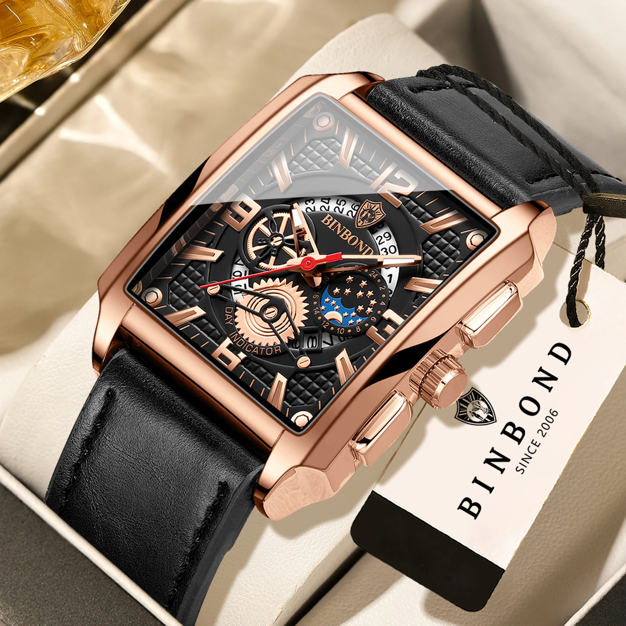 BINBOND Herrenuhr mit automatischem Datum, präzise Quarzuhr, langlebig, luxuriös, leuchtend, wasserdicht, sportlich, Business, Casual, Reloj